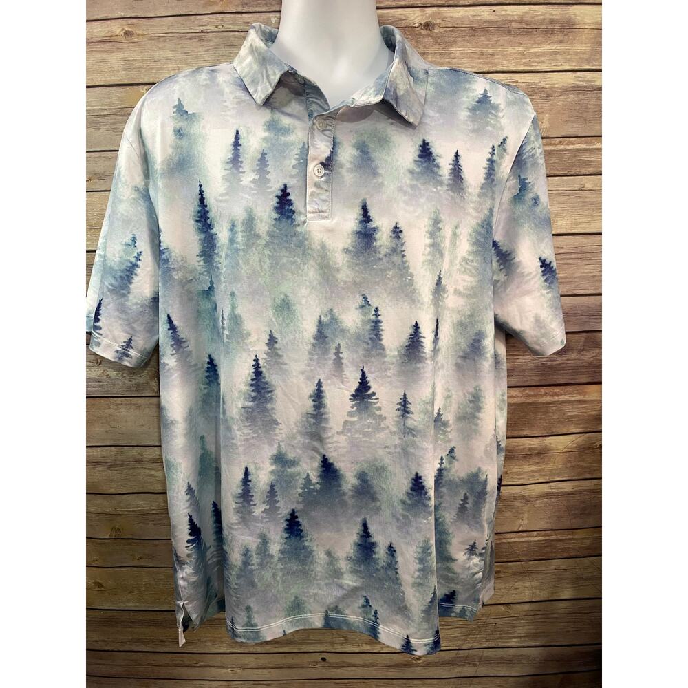 Yatta Golf Mens XL Polo Shirt Pine Tree Pattern Stretch